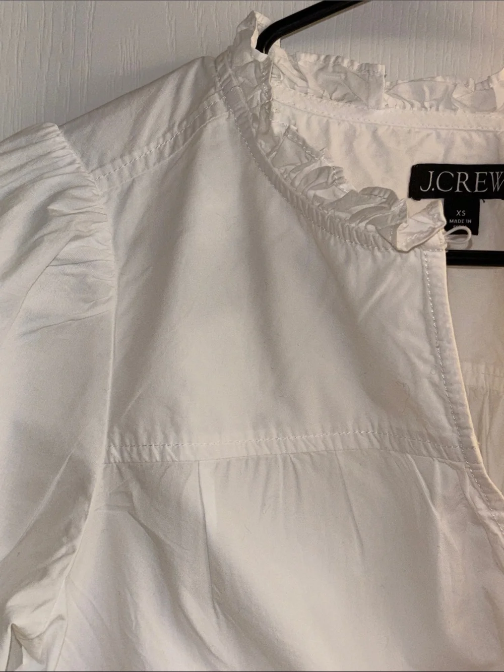 J. Crew Cream Ruffle-Neck Puff Sleeve Top